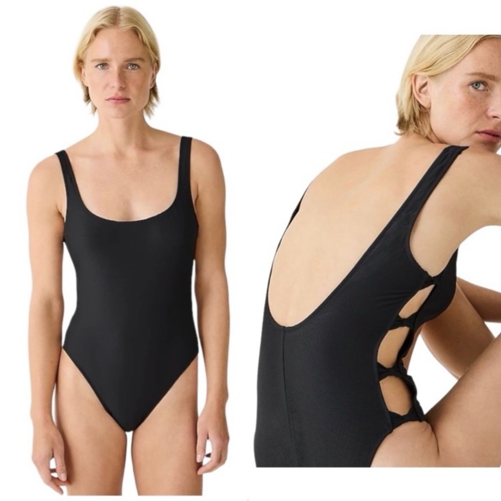 NWT J. Crew Ribbed Side Bow One Piece Swimsuit Preppy Cutout Minimalist Black 22